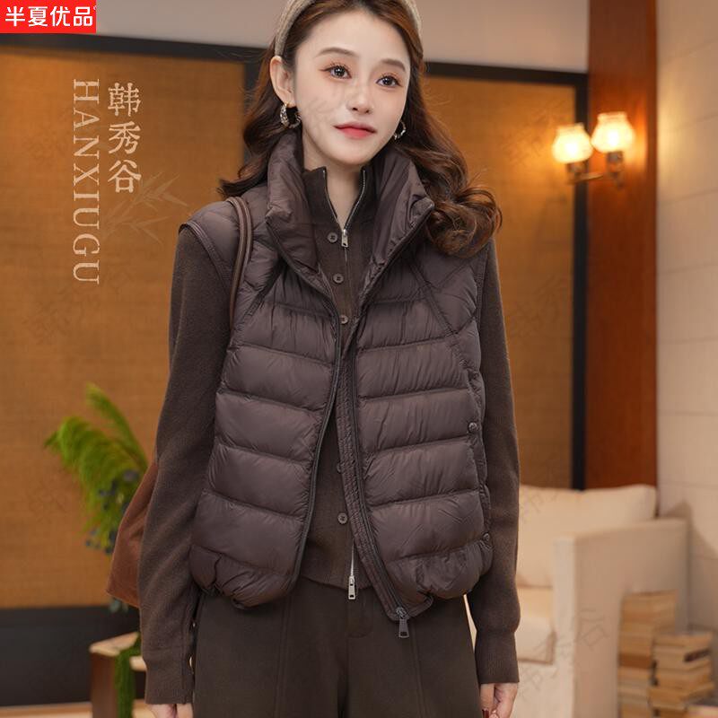 2026秋冬韩范立领保暖马甲女短款轻薄保暖无袖叠穿背心棉衣外套