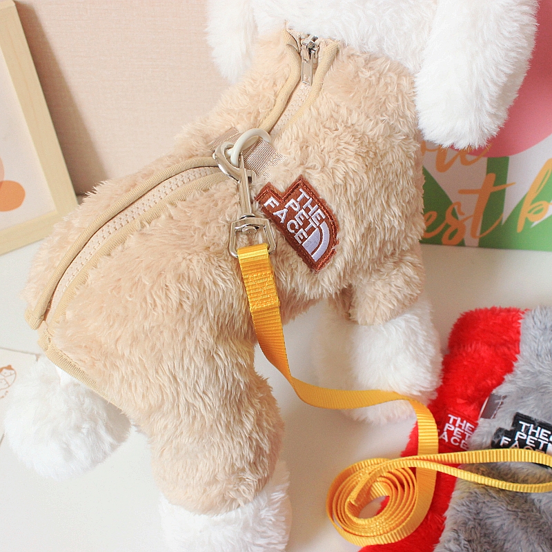 背扣拉链宠物小狗狗衣服比熊泰迪春秋冬装保暖新年牵引绳四脚绒衣