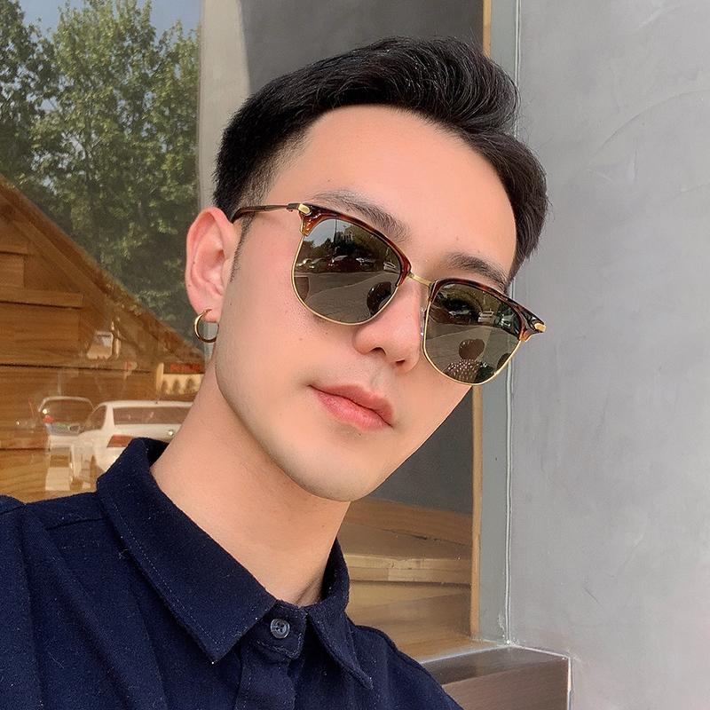 经典男士复古玳瑁半框墨镜时尚开车专用防紫外线偏光近视太阳镜女
