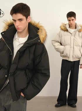 OUSWE中性风可脱卸毛领羽绒服男女冬季白鸭绒羽绒服休闲外套RW180