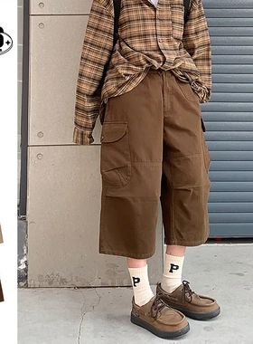 MAGMANS日系潮流复古七分裤男士小众潮牌宽松7分休闲工装裤K7369