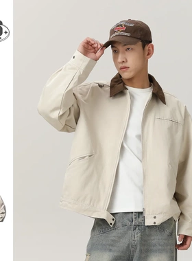 DEVILRAY春秋新款复古底特律撞色翻领夹克翻领工装外套男JK09177