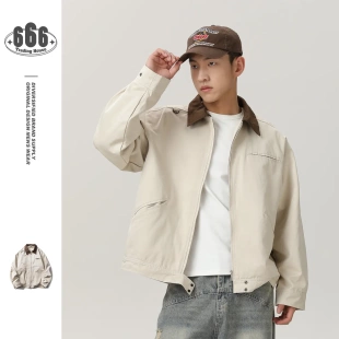 DEVILRAY春秋新款复古底特律撞色翻领夹克翻领工装外套男JK09177