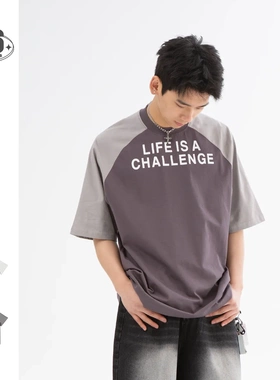 FORN3美式复古学院风潮牌插肩袖T恤短袖男宽松百搭夏季体恤N1266