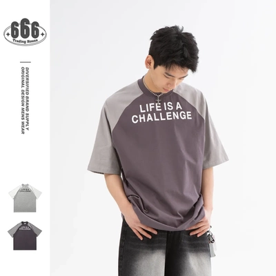 FORN3美式复古学院风潮牌插肩袖T恤短袖男宽松百搭夏季体恤N1266