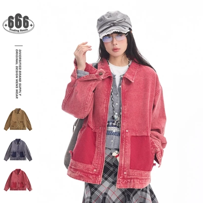 N-52TRW美式做旧破坏水洗工装外套底特律夹克男女休闲上衣潮W188