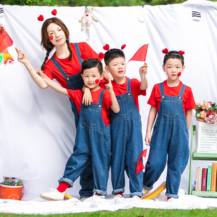 六一红色灯火演出服儿童背带裤 舞蹈服亲子运动会班班有歌声合唱服