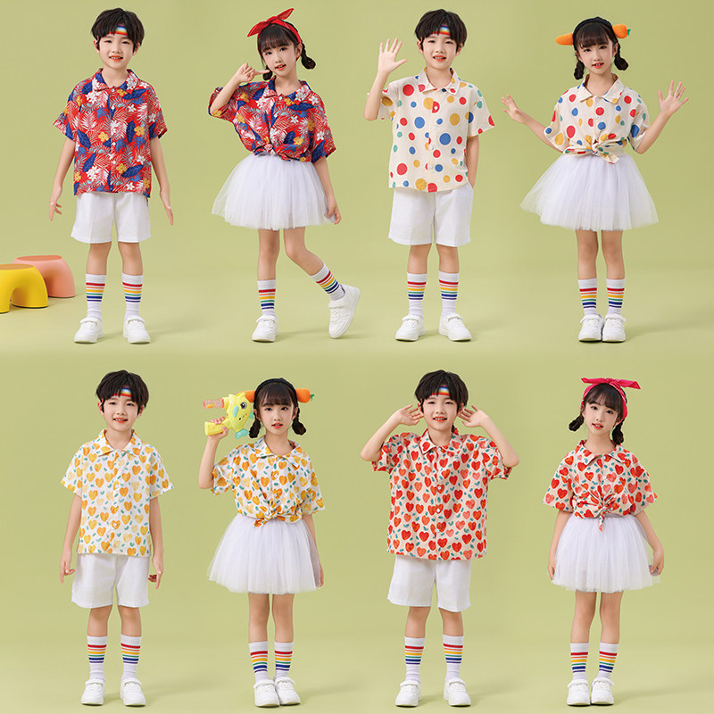 儿童成人小清新花衬衫纱裙舞蹈服