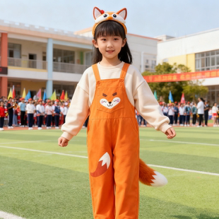 秋冬儿童演出服COS老虎狐狸舞蹈服狐假虎威卡通动物背带裤表演服