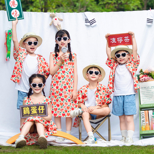 幼儿园毕业照服装 度假风连衣裙小清新花衬衫 新款 夏季 小学生班服