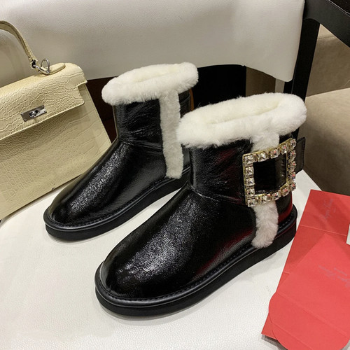 rv水钻方扣加绒保暖毛毛鞋雪地靴