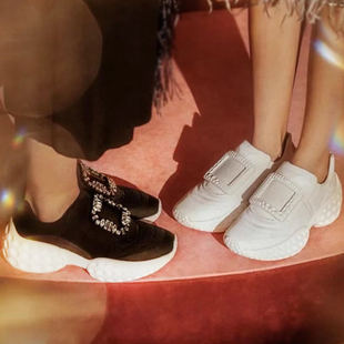 rv唐嫣同款 内增高休闲乐福鞋 运动老爹鞋 女 黑色水钻方扣舒适妈妈鞋