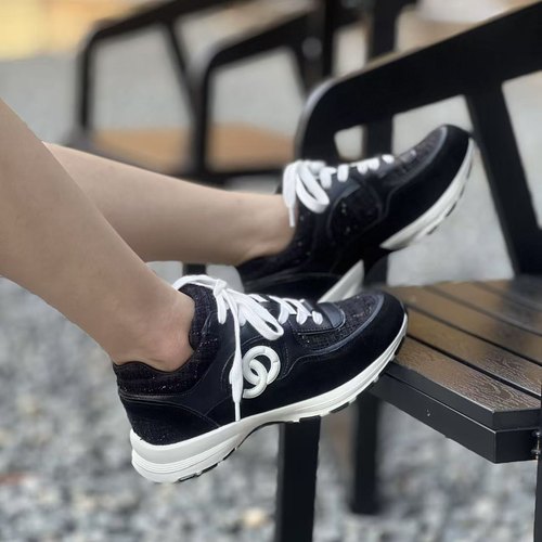 小香风粗花厚底休闲鞋女