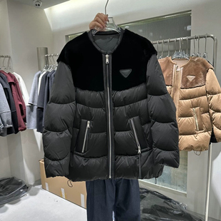 欧货皮毛一体拼接白鹅绒羽绒服女2025年冬季新款羊羔毛中长款外套