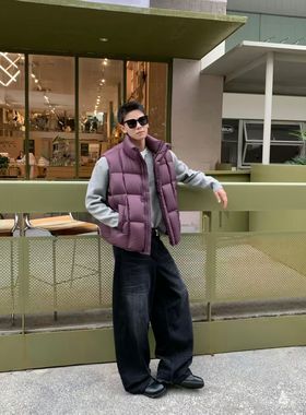 美式高品质软糯辑格羽绒马甲男青年宽松保暖白鸭绒背心无袖外套潮