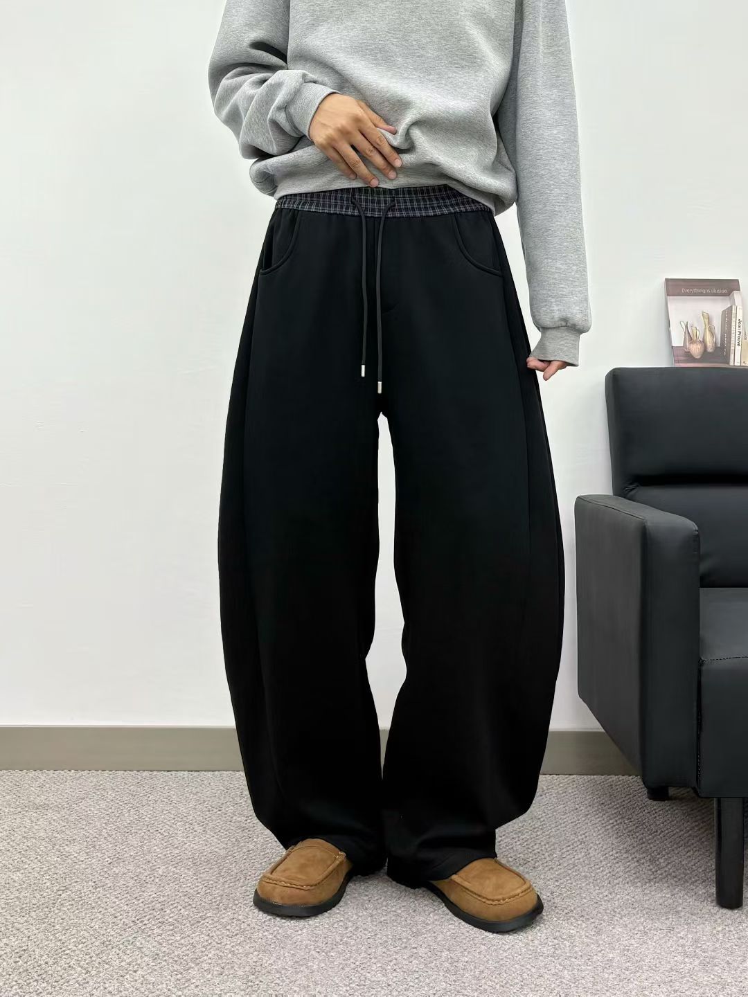 美式撞色腰头弯刀卫裤男