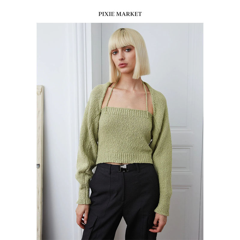 pixiemarket涤纶套头两件套开衫