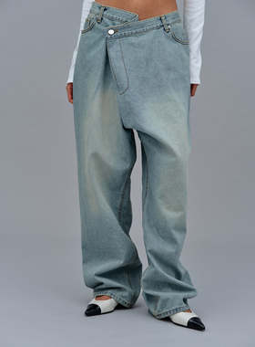 代购source unknown 23春夏 斜扣门襟小众休闲低腰长裤直筒牛仔裤