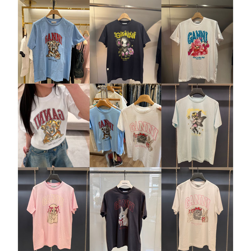 买手店代购 Ganni26春夏 动物印花图案圆领短袖套头T恤棉
