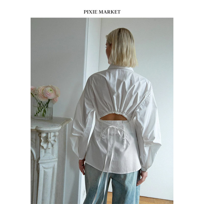 pixiemarket修身长袖露腰衬衫