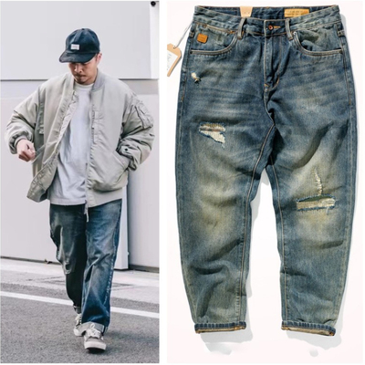 美式潮牌余文乐同款牛仔裤男