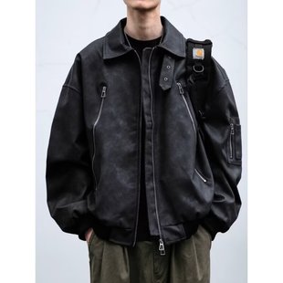 复古皮衣外套男士春秋季飞行员教练皮夹克设计感百搭美式机车服潮