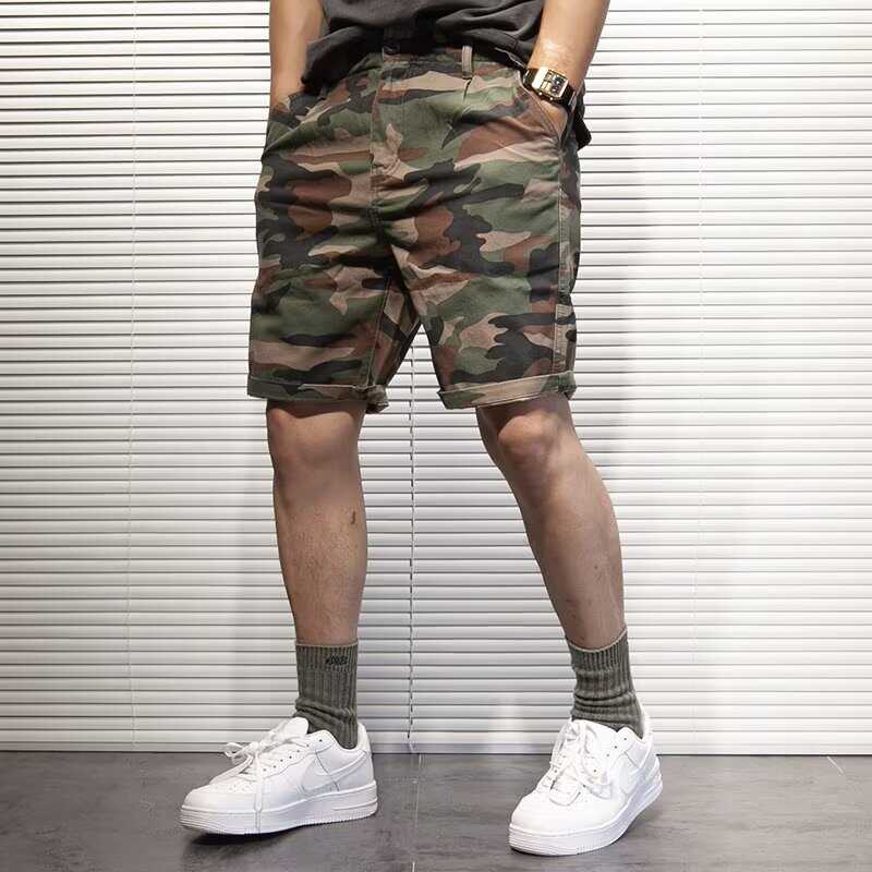 余文乐工装裤迷彩短裤男夏季潮牌美式工装直筒裤宽松休闲五分裤子