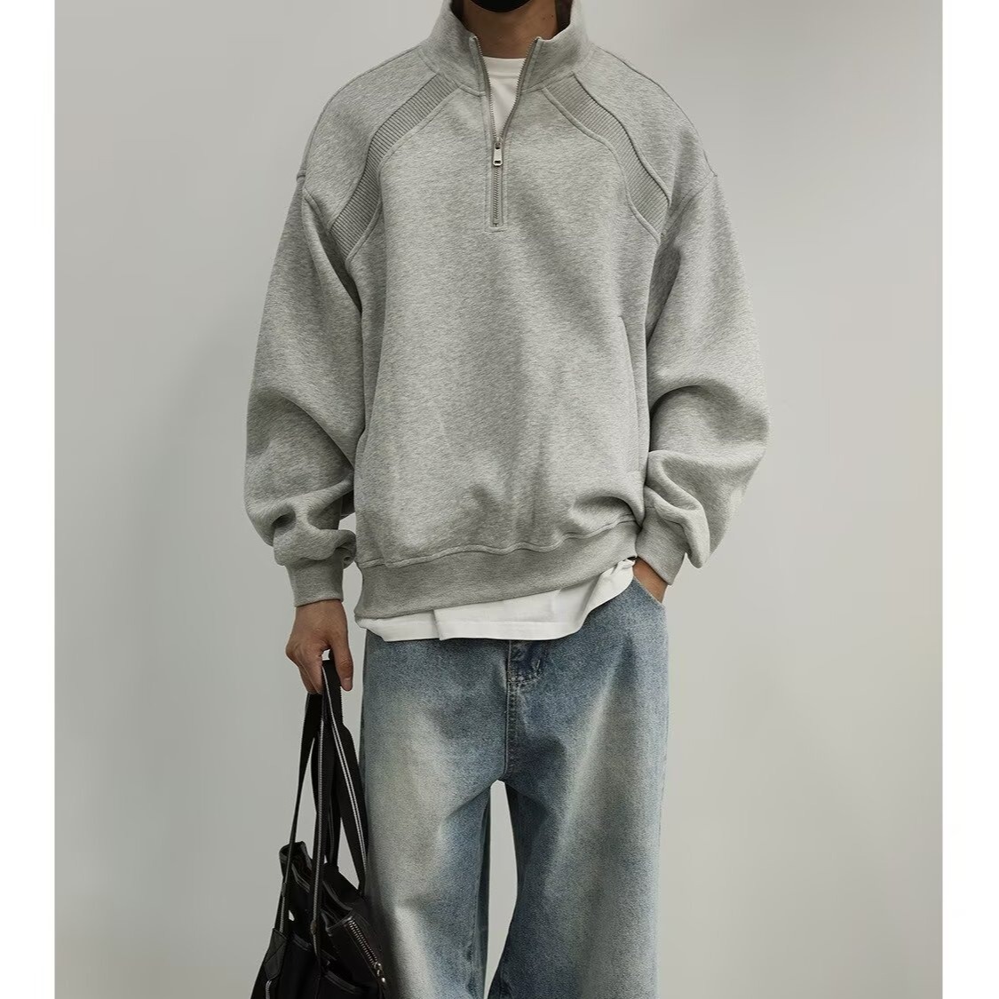 半拉链重磅卫衣男女情侣上衣男款潮牌美式立领青年学生休闲外套潮