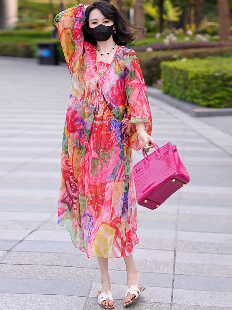 HIGH-END EXQUISITE DRESSES WOMENS CLOTHES 2023 NEW SUMMER DRESSES MOTHERS SILK BRANDS TEA BREAKS VACATION STYLE SWING SKIRTS