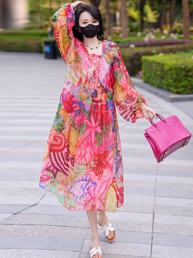 HIGH-END EXQUISITE DRESSES WOMENS CLOTHES 2023 NEW SUMMER DRESSES MOTHERS SILK BRANDS TEA BREAKS VACATION STYLE SWING SKIRTS
