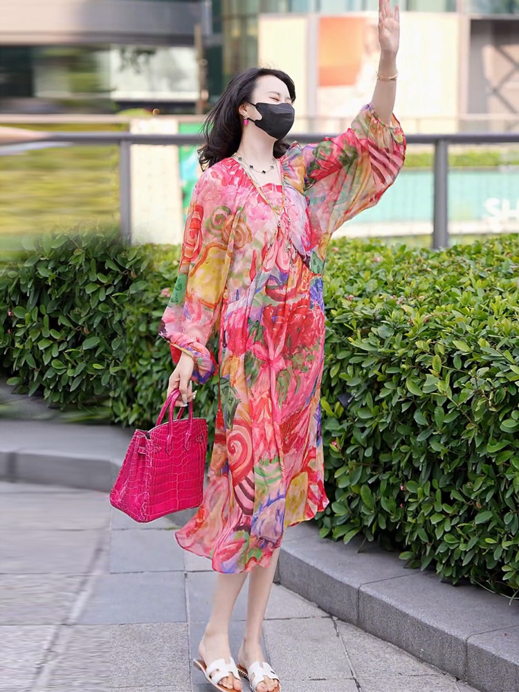 HIGH-END EXQUISITE DRESSES WOMENS CLOTHES 2023 NEW SUMMER DRESSES MOTHERS SILK BRANDS TEA BREAKS VACATION STYLE SWING SKIRTS