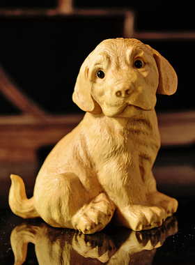 黄杨木雕实木雕刻生肖小狗动物手把件宠物家居饰品摆件工艺品新年