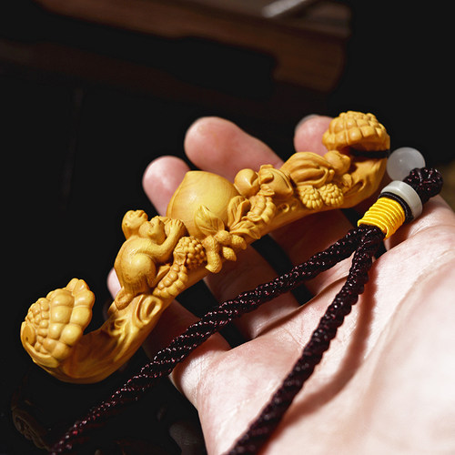 小叶黄杨木雕灵芝如意文玩把件