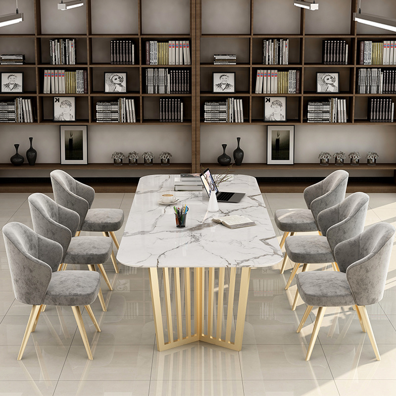 北欧简约大理石办公会议洽谈桌椅组合 家用餐厅岩板餐桌椅
