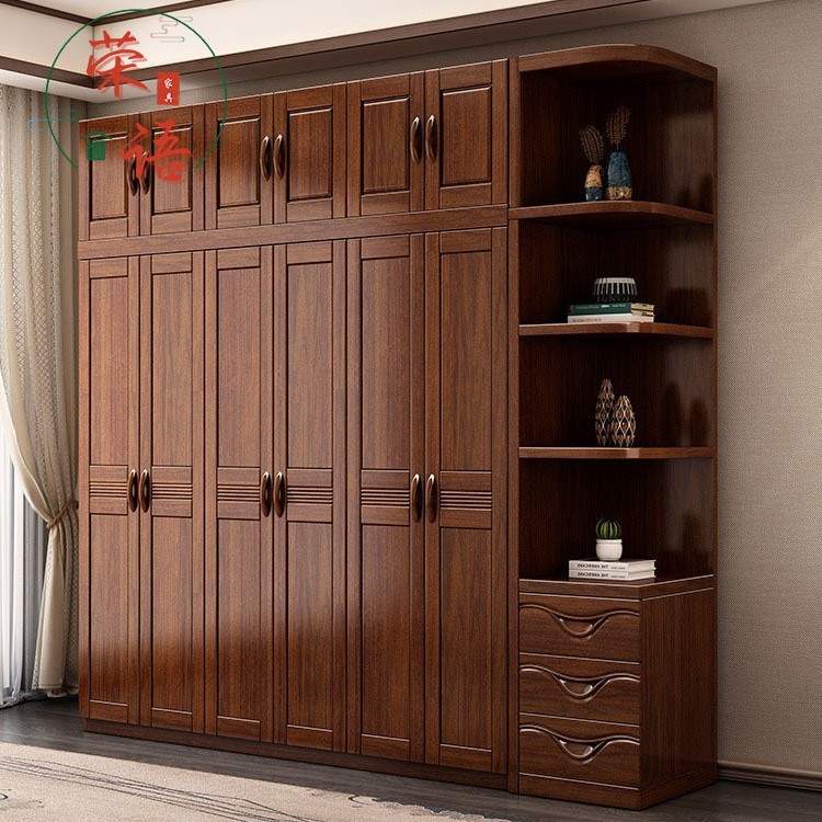 胡桃木实木衣柜家用卧室现代简约衣柜原木全实木经济简易衣柜衣橱