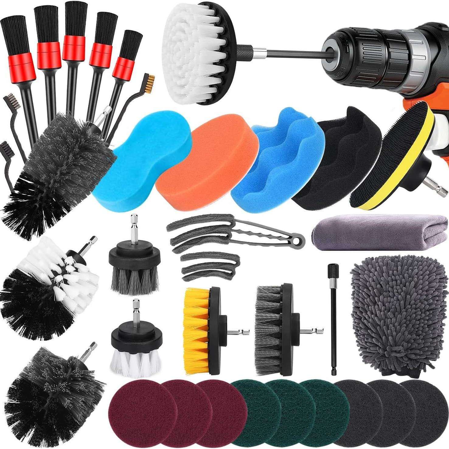 厂家直售汽车清洁刷套装36件套电钻刷厨房卫浴地板车轮毂清洁用品