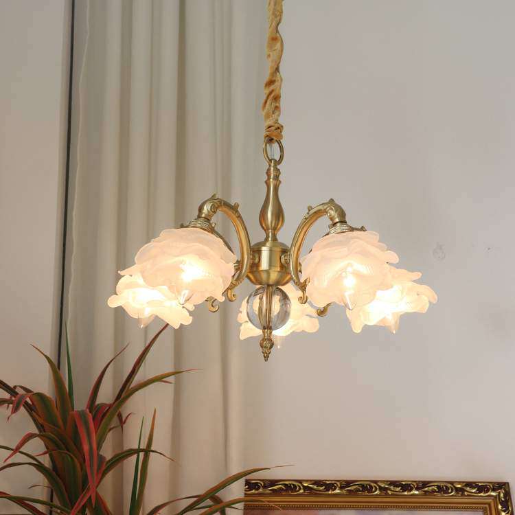 美式复古玫瑰花玻璃灯罩法式轻奢北欧客厅卧室餐厅书房吊灯