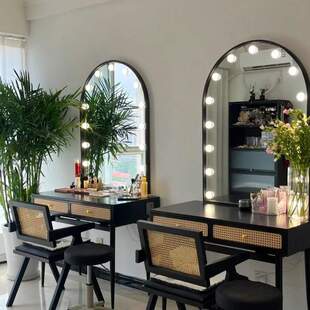 中式藤编影楼专业带灯化妆台婚纱店美容院工作室化妆师梳妆台