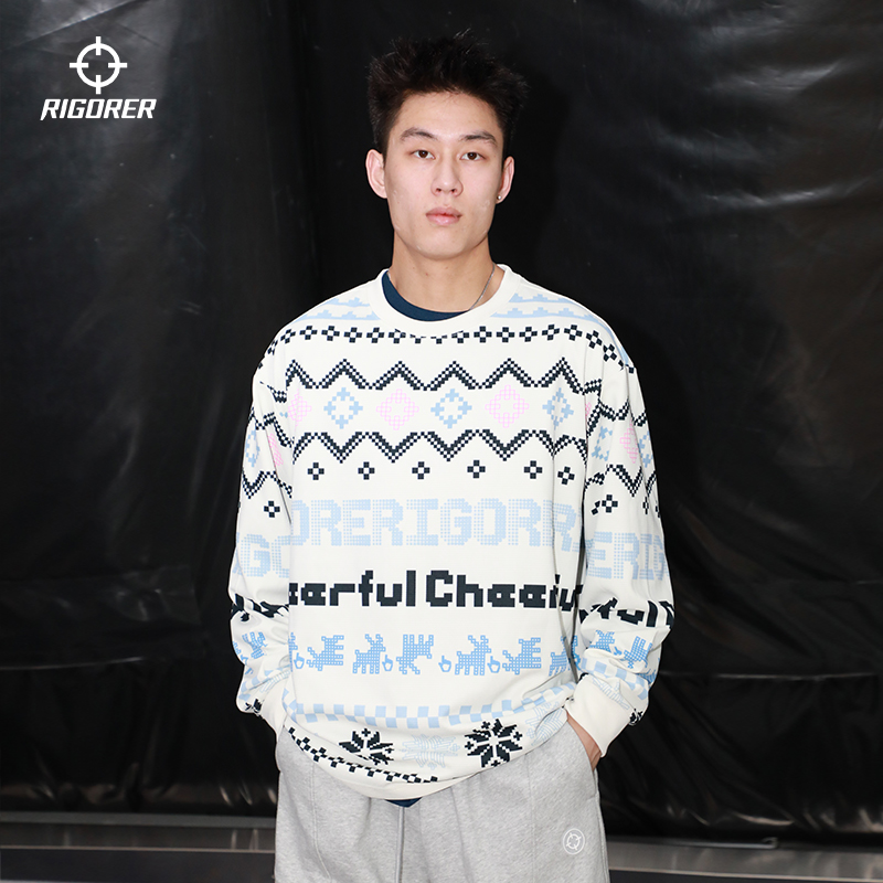 【里夫斯同款】准者圣诞圆领长袖t恤秋冬季新款宽松休闲印花上衣