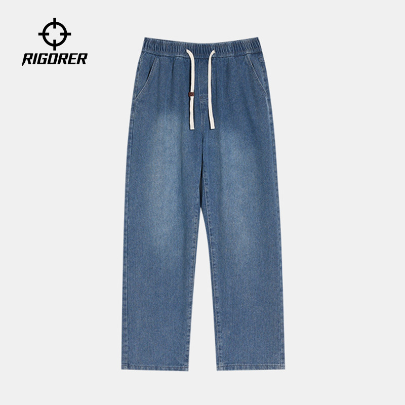 准者官方直筒牛仔裤男秋冬新款加绒运动长裤宽松大码阔腿裤弯刀裤