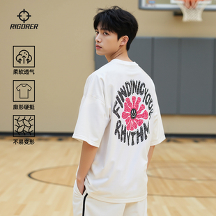 户外白色运动短袖 纯棉国潮半袖 T恤男士 新款 印花上衣 夏季 准者正品