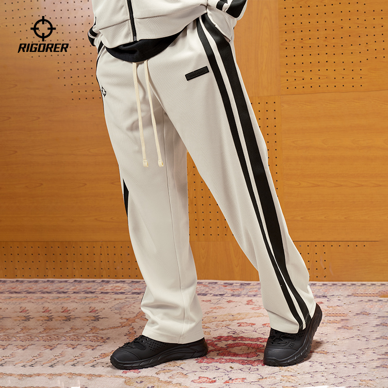 准者华夫格运动长裤男士2024秋季直筒美式卫裤宽松针织休闲长裤