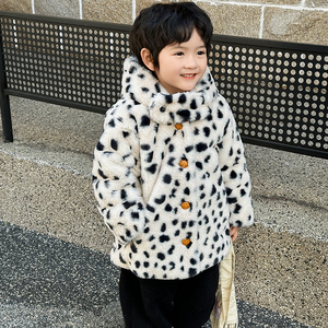 儿童棉服加绒厚毛毛衣外套女童秋冬款2024新款小男孩皮草长款冬装