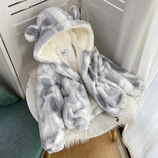 儿童冬季加绒外套男宝宝2025新款加厚女童棉衣仿皮草男童毛毛棉服