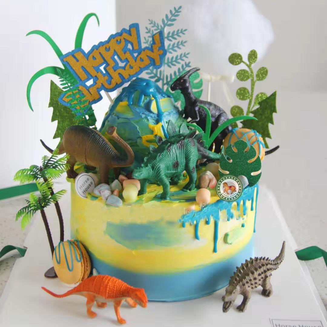恐龙装饰摆件 侏罗纪植物椰树情景摆设生日蛋糕烘焙装饰品