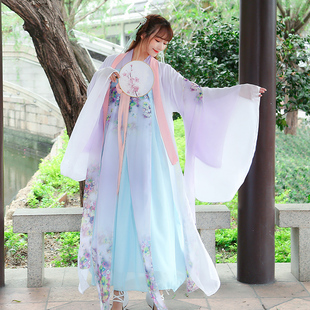 古装班汉服女齐胸广袖襦裙仙女公主小姐清新淡雅飘逸学生套装秋夏
