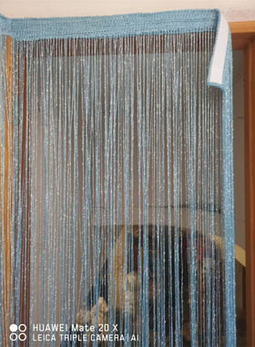 魔术贴加密加粗蓝色门帘自粘流苏银丝线帘客厅卧室装饰隔断帘窗帘