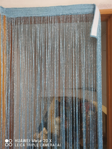 魔术贴蓝色门帘自粘流苏隔断帘