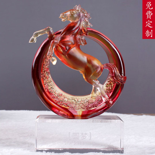琉璃马摆件老板办公室桌面背景柜装饰品马到成功送领导客户礼品