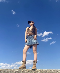 夏天辣妹自制复古洗水牛仔短裙'‘可搭配所有上衣的牛仔百褶裙